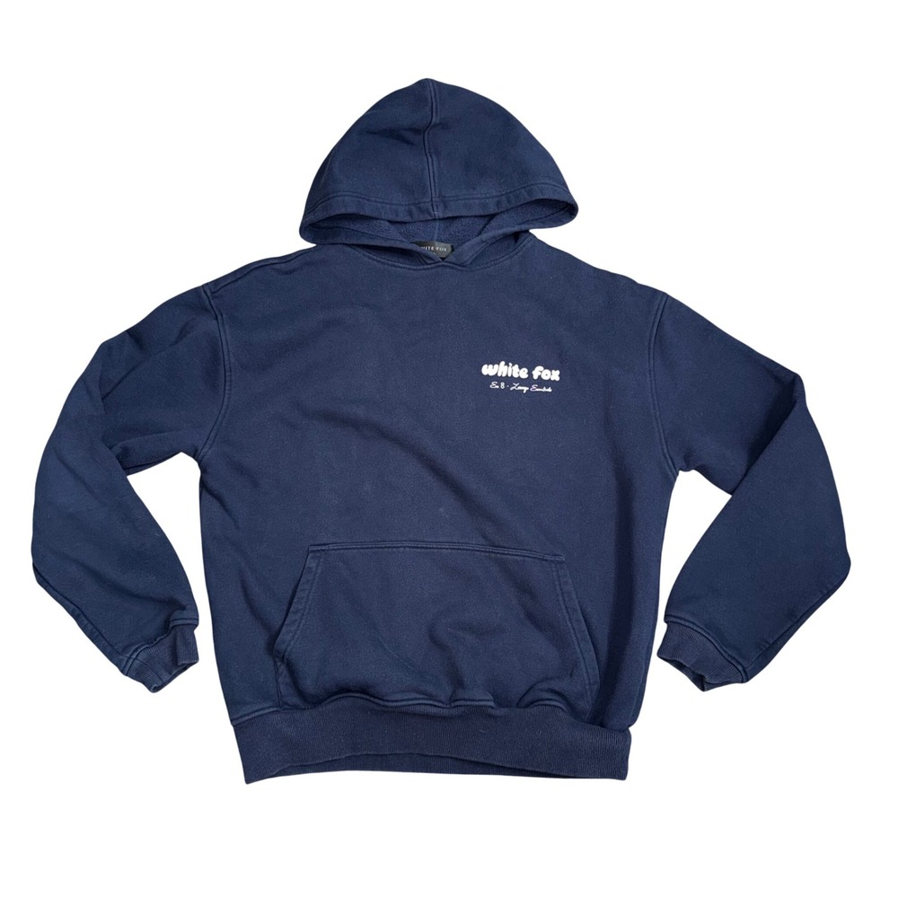 White Fox Hoodie Womens XS/S Navy Blue Excellent Era 8 Lounge Essentials Logo